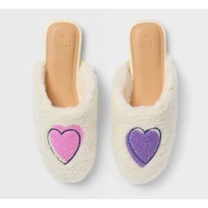 Roller Rabbit Women Sherpa Heart House Slippers Cream Pink Purple Mules 11-12